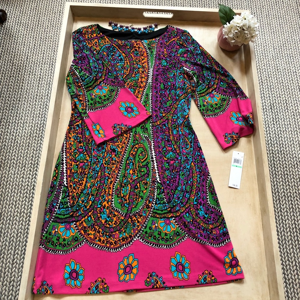 NWT Muse Bell Sleeve Paisley Dress Work Dress